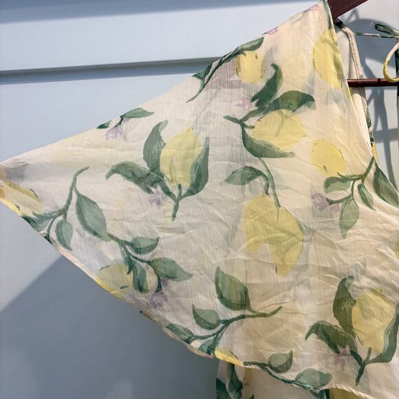 NWT Lemon Print Midi Dress Women 18 Yellow Vero Moda Curve Sheer Flutter Sleeve - Picture 5 of 16